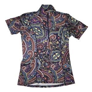 Kerrits Women's Paisley Cycling Jersey Short Sleeve Quarter Zip Jewel Tone XS